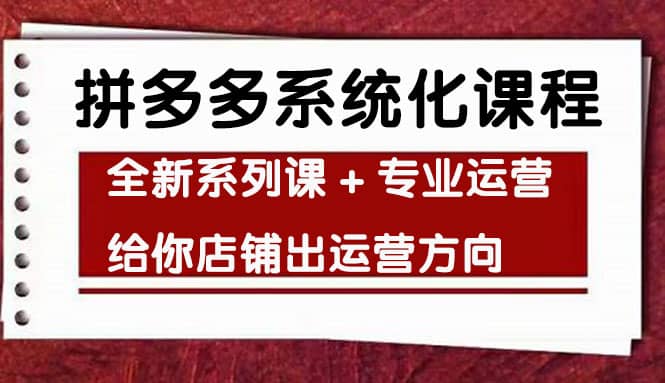 车神陪跑，拼多多系统化课程，全新系列课+专业运营给你店铺出运营方向-创盟网